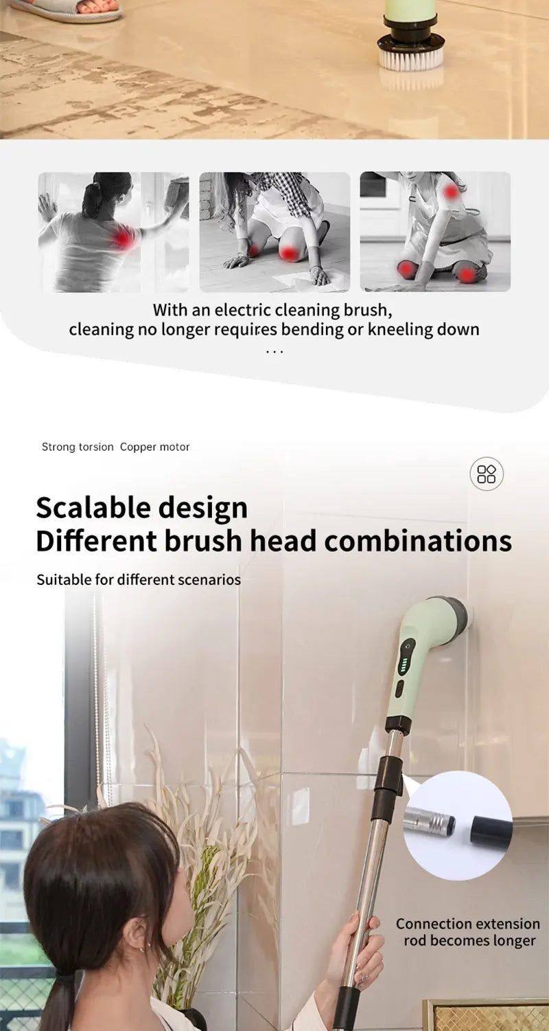 2026 new 9 in 1 Electric Spin Scrubber Cordless Waterproof Cleaning Brush For Tub Tile Floor