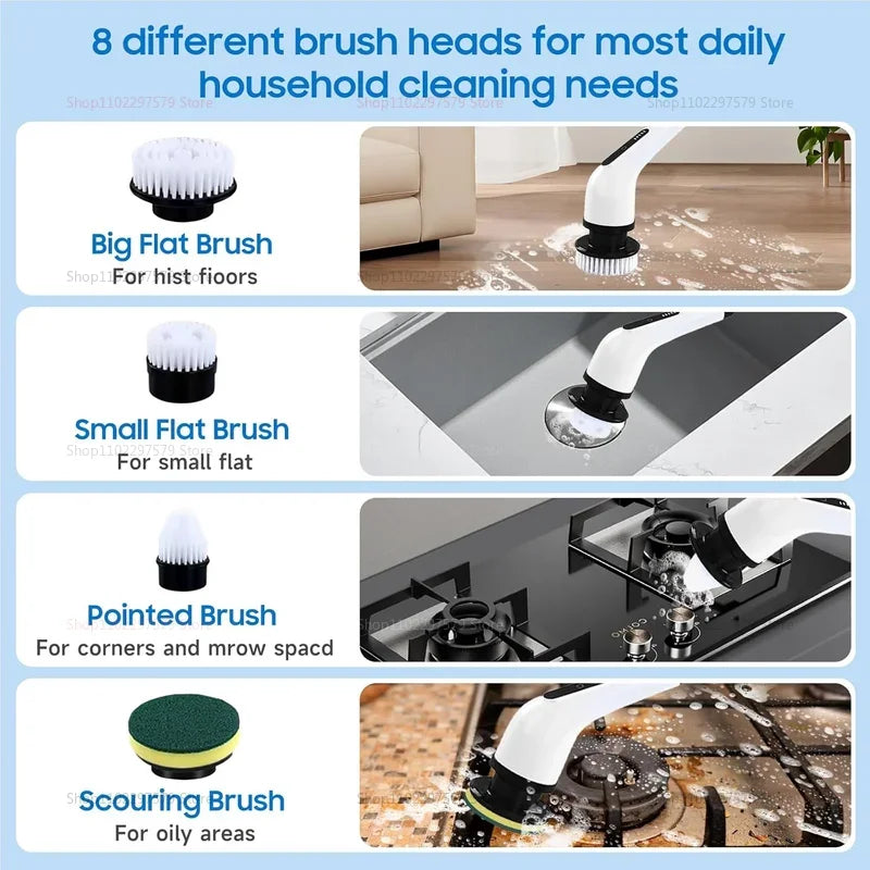 2026 new 9 in 1 Electric Spin Scrubber Cordless Waterproof Cleaning Brush For Tub Tile Floor