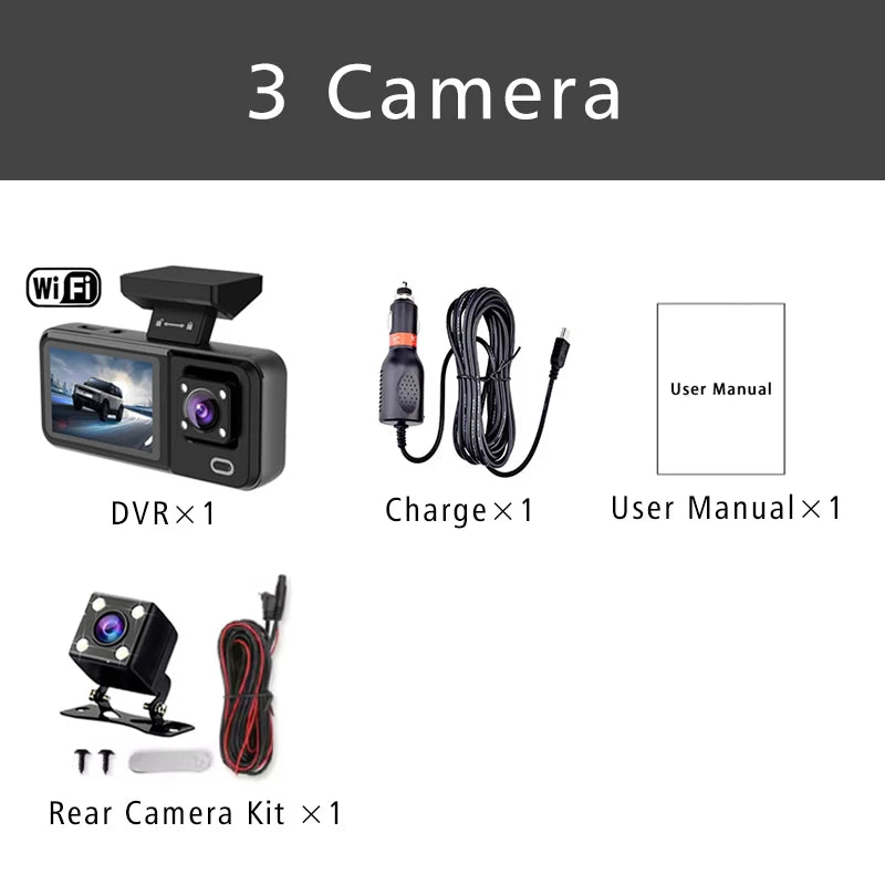 3 Channel WIFI Car DVR HD 1080P Cabin Vehicle Dash Cam Three Way Camera DVRs Recorder Video Registrator Mini Dashcam Camcorder