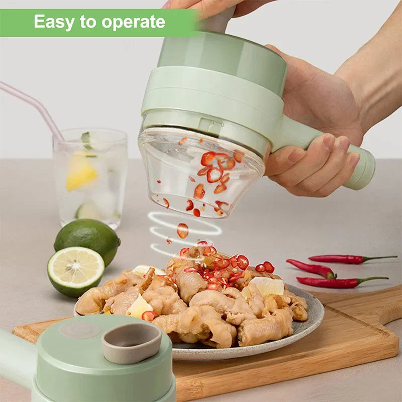 4 in 1 Vegetable Cutter Handheld Electric Vegetables Slicer For Garlic Pepper Celery Ginger Meat With Brush Kitchen Accessories