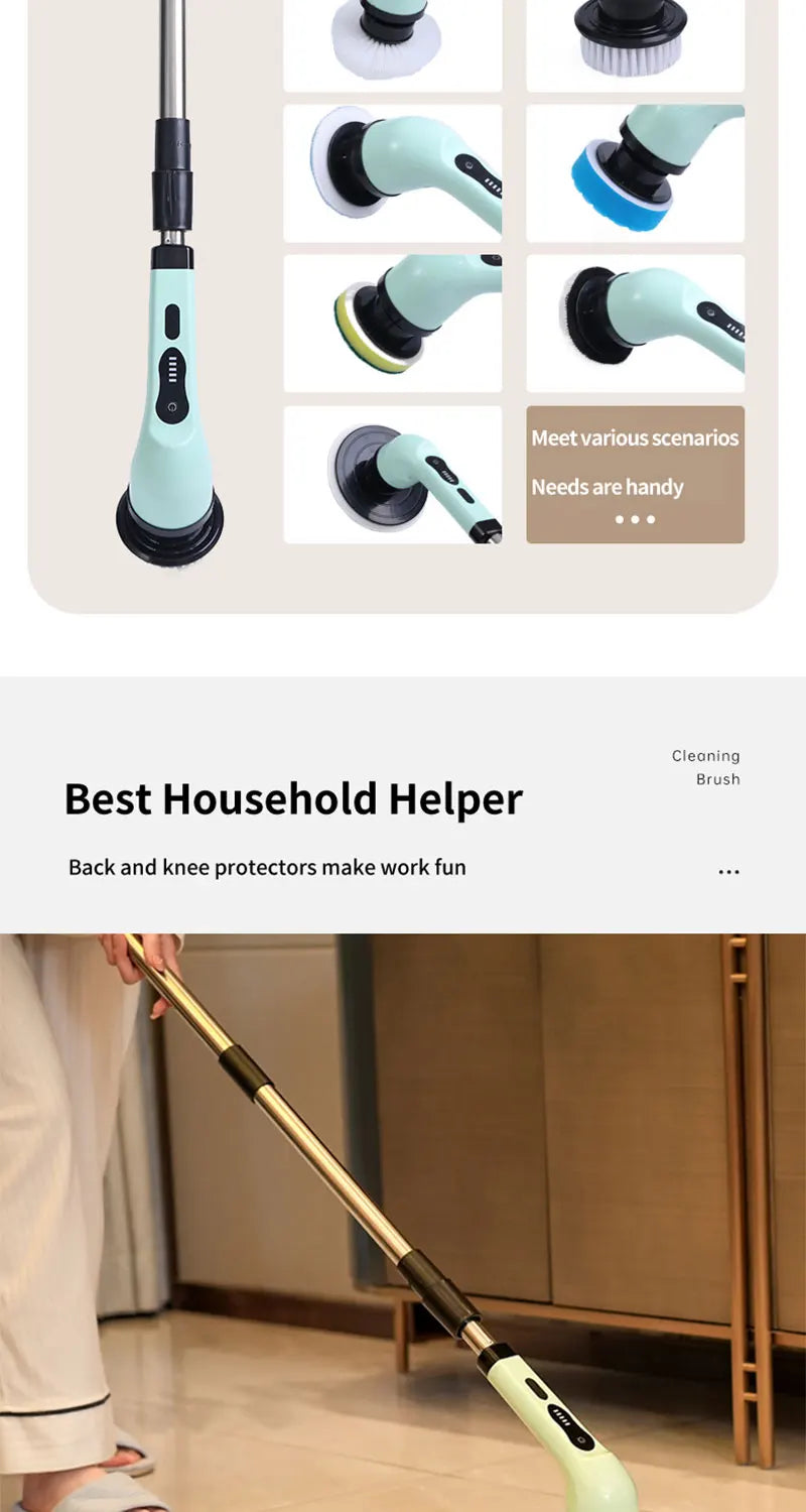 2026 new 9 in 1 Electric Spin Scrubber Cordless Waterproof Cleaning Brush For Tub Tile Floor
