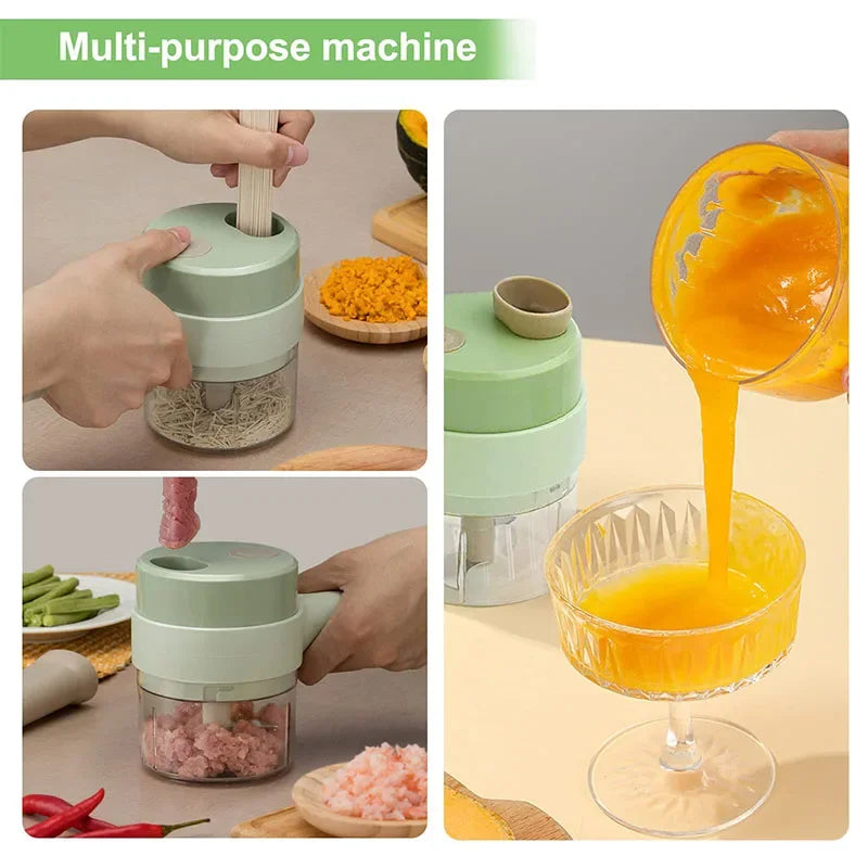 4 in 1 Vegetable Cutter Handheld Electric Vegetables Slicer For Garlic Pepper Celery Ginger Meat With Brush Kitchen Accessories