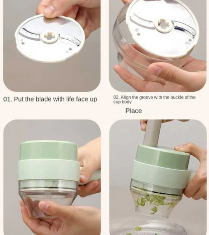 4 in 1 Vegetable Cutter Handheld Electric Vegetables Slicer For Garlic Pepper Celery Ginger Meat With Brush Kitchen Accessories