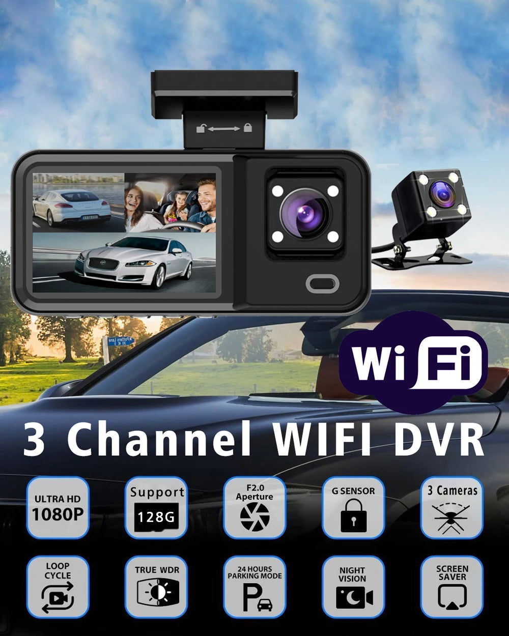 3 Channel WIFI Car DVR HD 1080P Cabin Vehicle Dash Cam Three Way Camera DVRs Recorder Video Registrator Mini Dashcam Camcorder