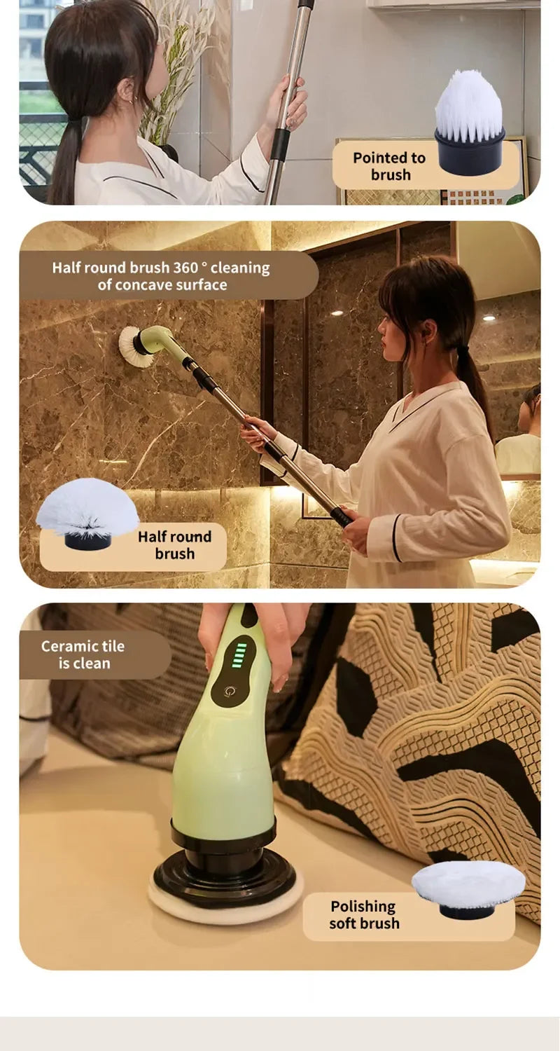 2026 new 9 in 1 Electric Spin Scrubber Cordless Waterproof Cleaning Brush For Tub Tile Floor