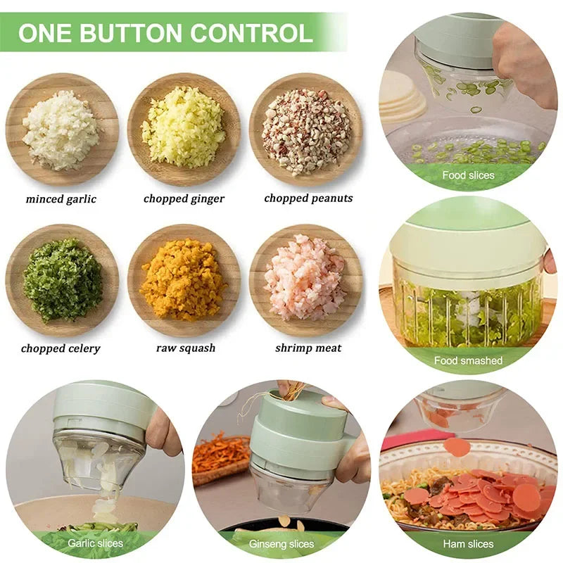 4 in 1 Vegetable Cutter Handheld Electric Vegetables Slicer For Garlic Pepper Celery Ginger Meat With Brush Kitchen Accessories