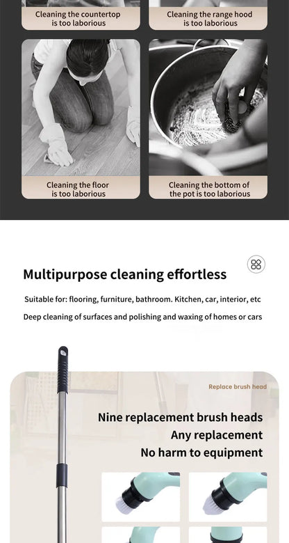 2026 new 9 in 1 Electric Spin Scrubber Cordless Waterproof Cleaning Brush For Tub Tile Floor