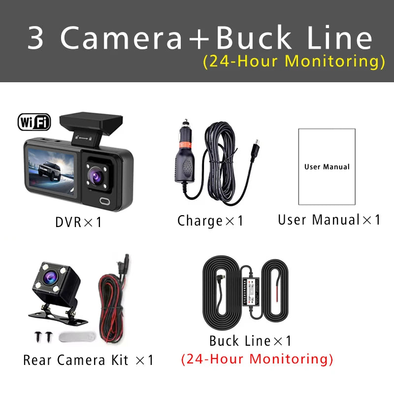 3 Channel WIFI Car DVR HD 1080P Cabin Vehicle Dash Cam Three Way Camera DVRs Recorder Video Registrator Mini Dashcam Camcorder