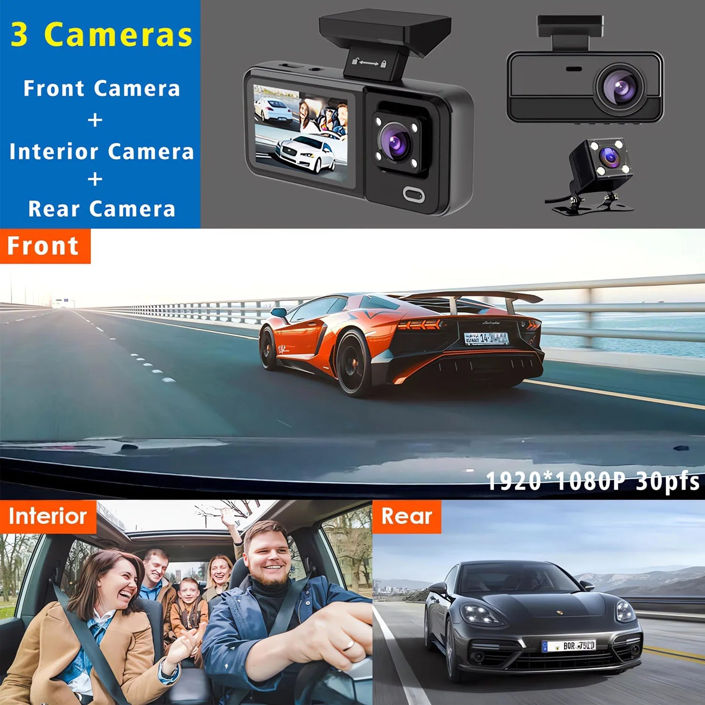 3 Channel WIFI Car DVR HD 1080P Cabin Vehicle Dash Cam Three Way Camera DVRs Recorder Video Registrator Mini Dashcam Camcorder