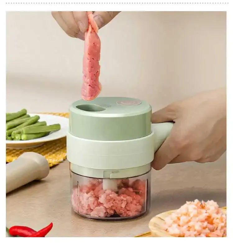 4 in 1 Vegetable Cutter Handheld Electric Vegetables Slicer For Garlic Pepper Celery Ginger Meat With Brush Kitchen Accessories